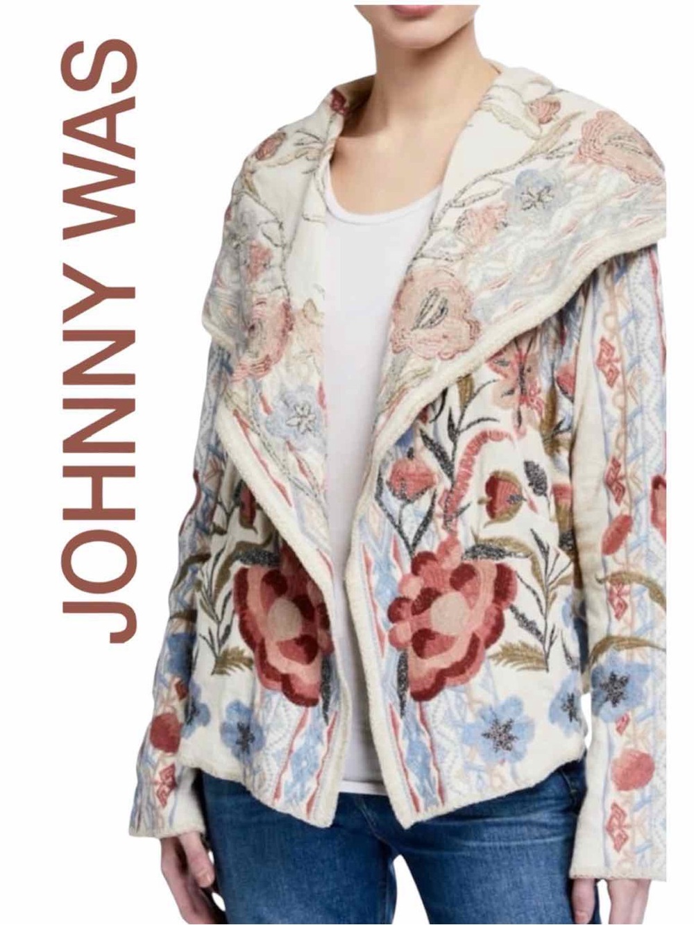 Johnny Was • HTF Syelles Biya Embroidered Short Hooded Cardigan Jacket || Medium